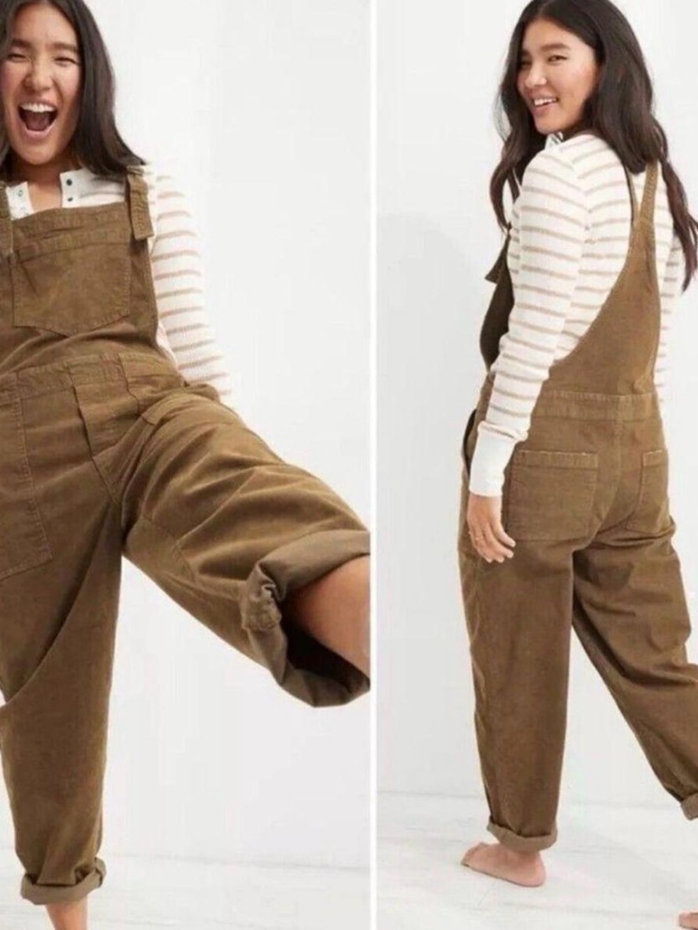 Aerie Werk & Play Brown Corduroy Overalls Size Medium
